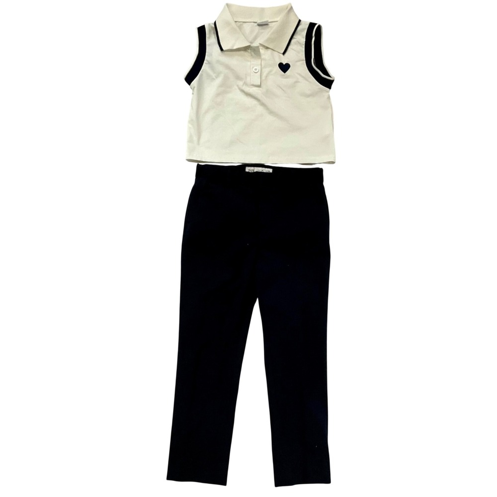 Zara Navy‎ Pants & White Sleeveless Polo Top Size 6 Preppy Nautical Classic